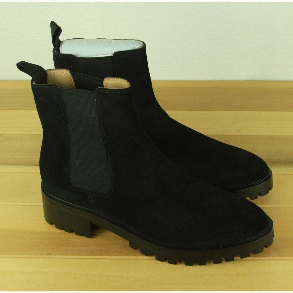 Quince Italian Suede Chelsea Boots Lug Sole Black Ankle Boot Size 7M NWT